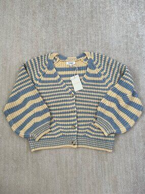 NWT eesome Blue Striped Colorful Cardigan Sweater S